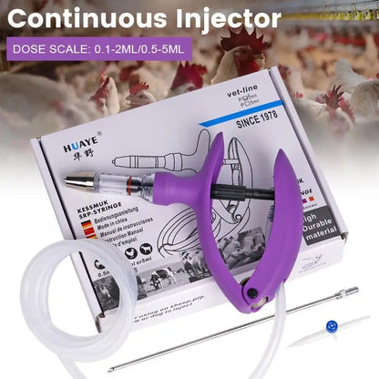 2ml/5ml Veterinary Animal Syringe - Continuous Injector with 10 Needles for Cats, Chickens, Sheep, Farm Use