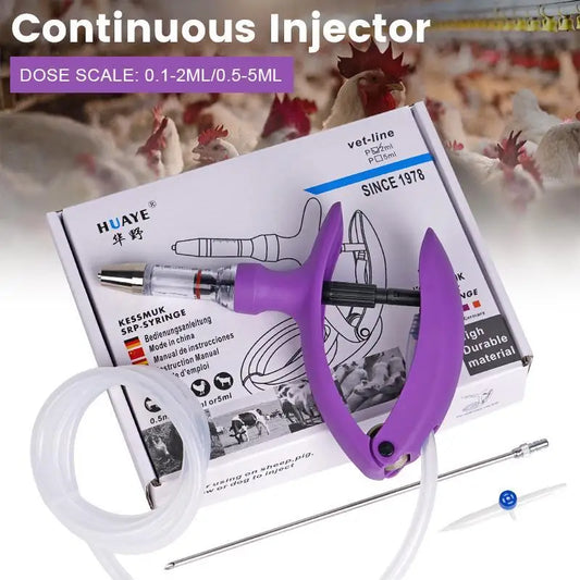 2ml/5ml Veterinary Animal Syringe - Continuous Injector with 10 Needles for Cats, Chickens, Sheep, Farm Use