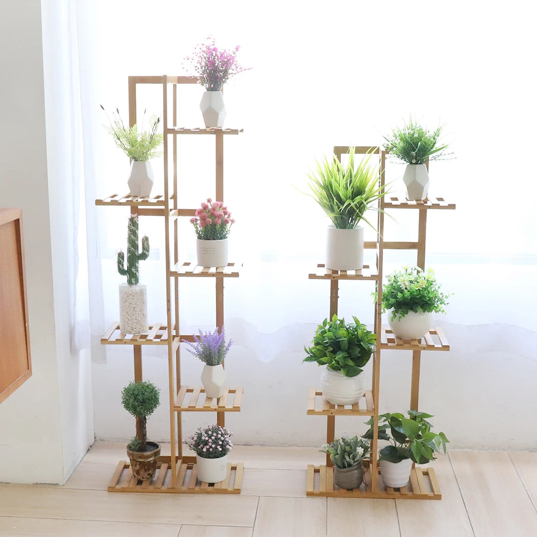 Tall Bamboo Corner Plant Stand Rack – Multi-Tier Flower Holder Shelf for Indoor & Outdoor Use