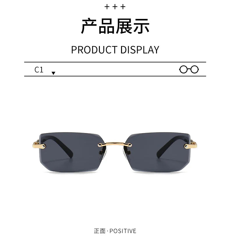 Rimless Rectangle Sunglasses — Fashion Small Square Shades for Men & Women, Summer Travel Eyewear