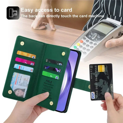 Leather Lanyard Wallet Phone Case for Samsung Galaxy - Zipper Card Holder Flip Cover
