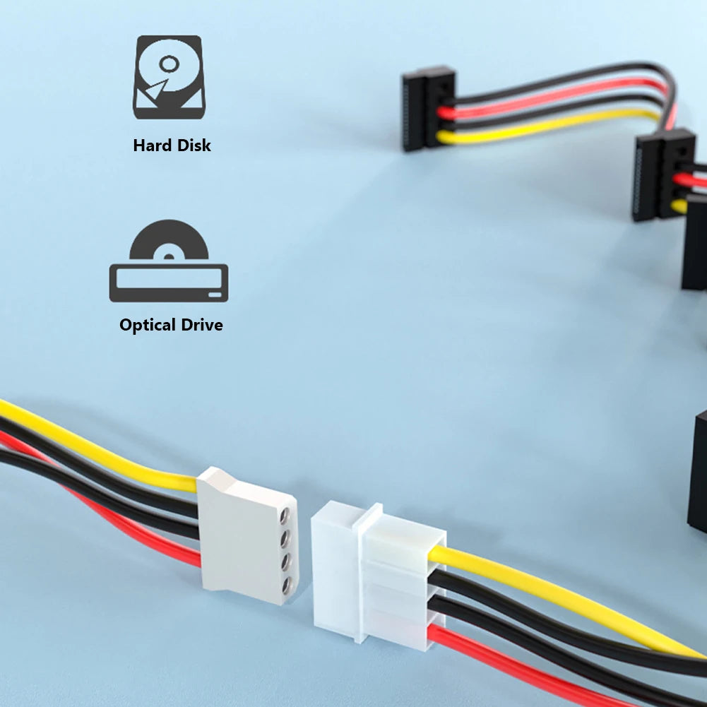 SATA Power Cable Splitter - 1 to 5 Hard Drive Power Connector Adapter for DIY PC Power Supply Setup
