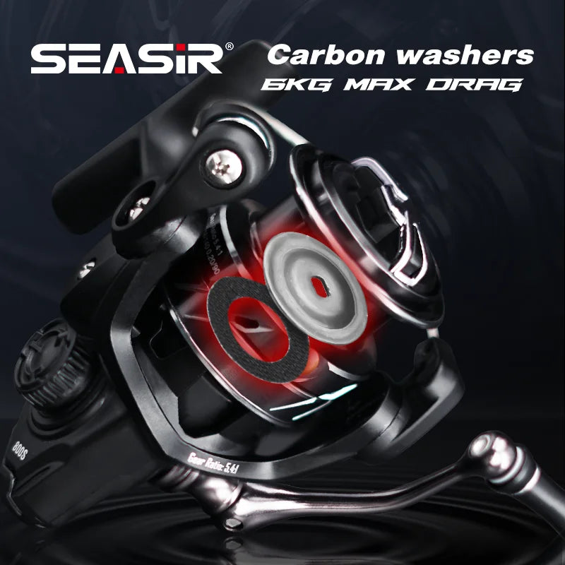 SEASIR Stream Spinning Reel - 139g Ultralight Fishing Wheel with Carbon Washers, 5+1BB & 5.4:1 Gear Ratio