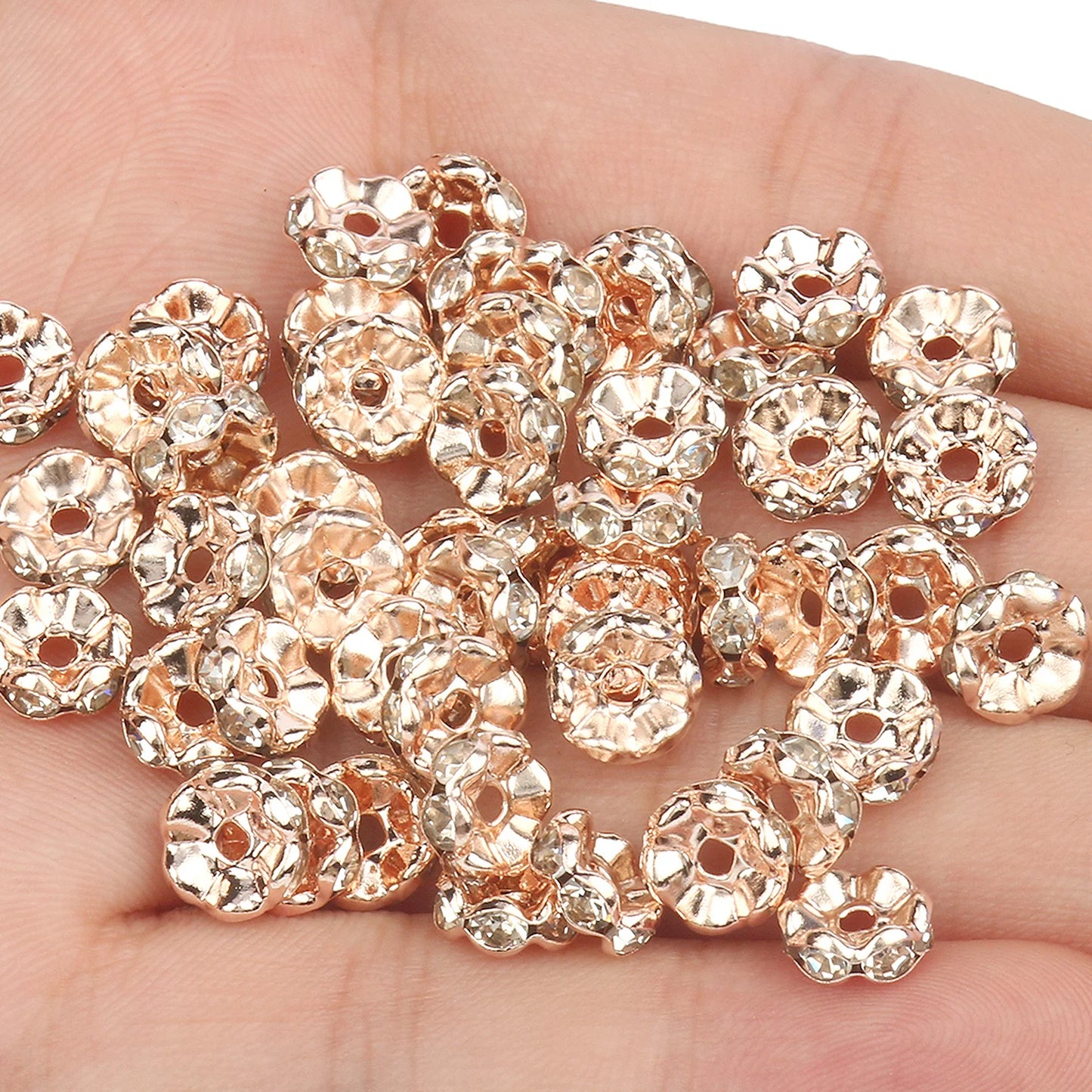50PCS Rhinestone Spacer Beads Set – Multi-Color Crystal Rondelle Metal Beads for DIY Jewelry & Bracelet Making