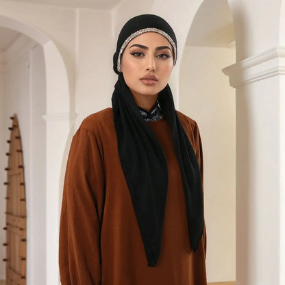 Ramadan Modal Hijab Scarf - Soft Diamond Accent Muslim Head Wrap for Women, Casual Ethnic Headscarf & Shawl