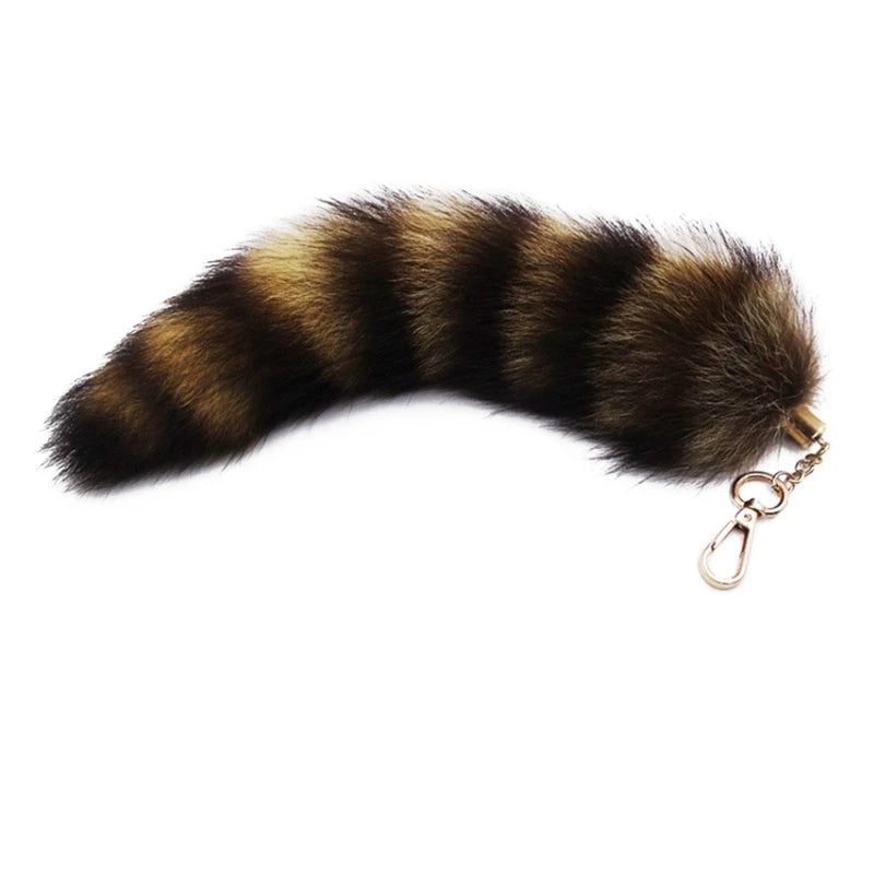 Plush Fox & Raccoon Tail Keychain – 28cm Furry Animal Tail Pompom Bag Charm & Keyring Pendant