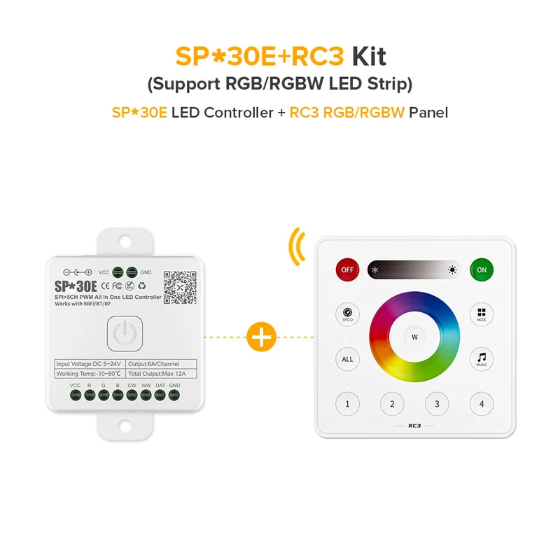SP530E/SP630E All-in-One WiFi LED Controller, 5CH PWM SPI Pixel LED Strip Control, Compatible with WS2811 WS2812B SK6812 FCOB, Alexa & Google Home Support, Bluetooth Smart Lighting Module