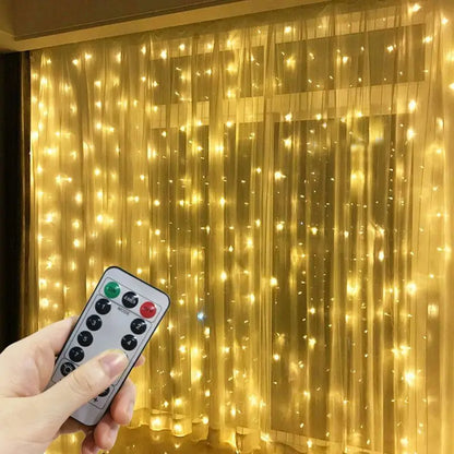 Christmas Fairy Garland Lights - USB LED Curtain String Lights with Remote Control 8 Modes for Home Wedding Bedroom Decoration