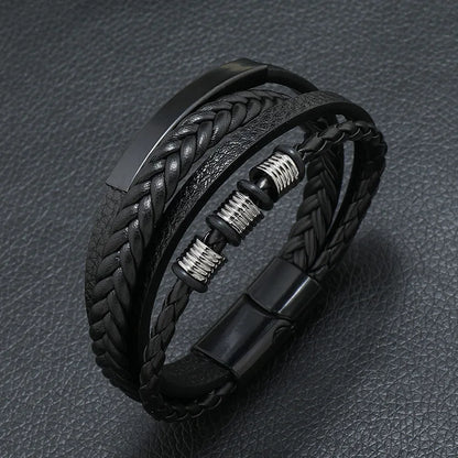 Fashion Men’s Multi-Layer Braided Leather Bracelet – Scripture, Compass & Evil Eye Design