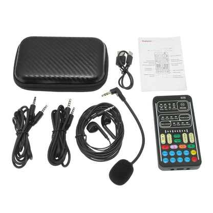 I9 Mini Voice Changer Sound Card Kit - Audio Effects Machine with Headphones & Microphone for Phone Live Streaming
