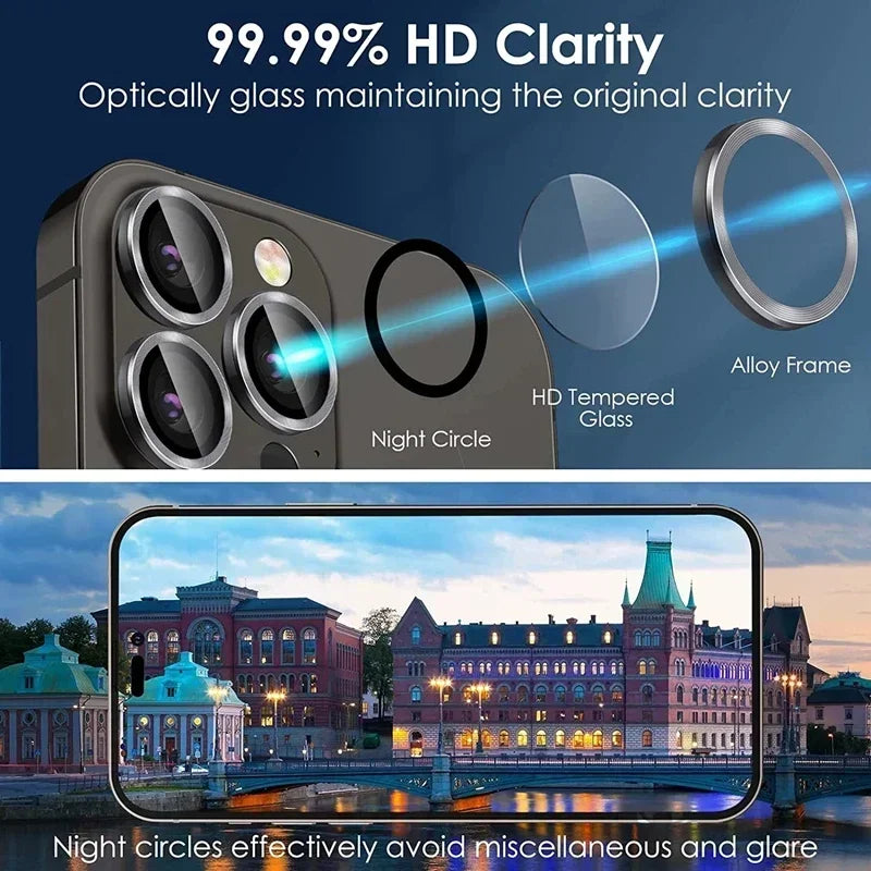 3PCS Metal Camera Lens Protector - Tempered Glass Cover for iPhone 11 12 13 14 15 Pro Max & Plus