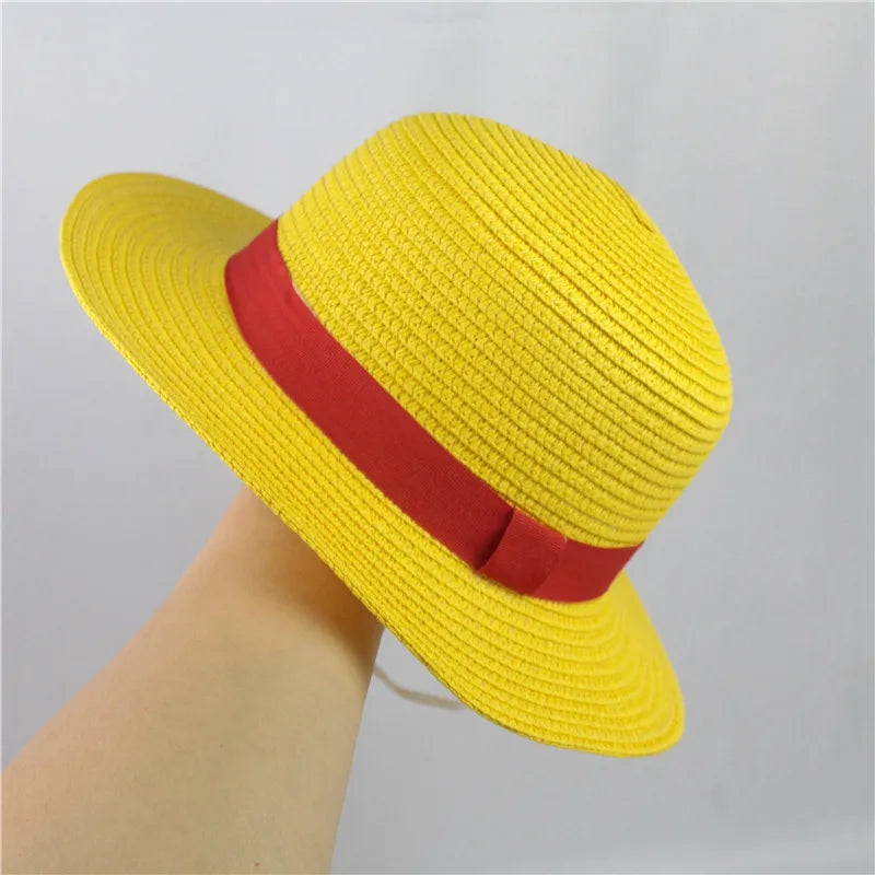 Brdwn Unisex Straw Hat - Flat-Brim Japanese Anime Cosplay Hat with Adjustable Neck String