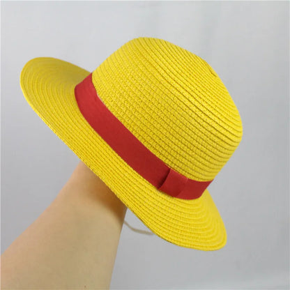 Brdwn Unisex Straw Hat - Flat-Brim Japanese Anime Cosplay Hat with Adjustable Neck String