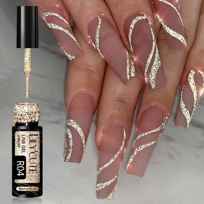 LILYCUTE 5ml Silver Metallic Liner Gel Polish – Super Bright UV Nail Art Stripe & Drawing Paint Varnish, Mirror Effect Graffiti Gel