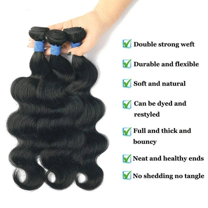 Rosabeauty Human Hair Bundles – Body Wave, 26-32 Inch, 100% Unprocessed Brazilian Virgin Hair Weave, Natural Real Human Hair