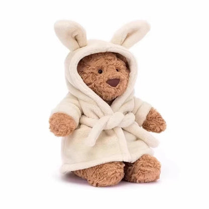 Bathrobe Bear & Rabbit Plush Toy Backpack Charm – Cute Cartoon Plush Gift for Birthday & Christmas