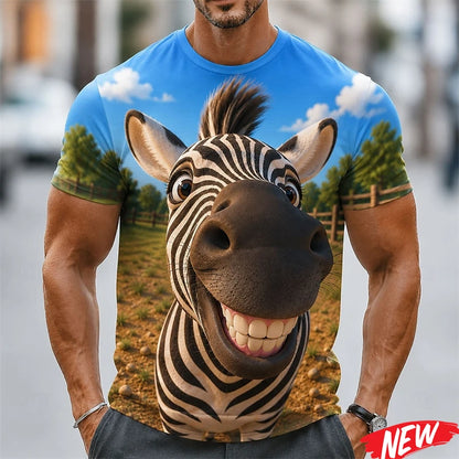 Funny Cow & Donkey 3D Print T-Shirt - Men's Casual Crew Neck Streetwear Tee