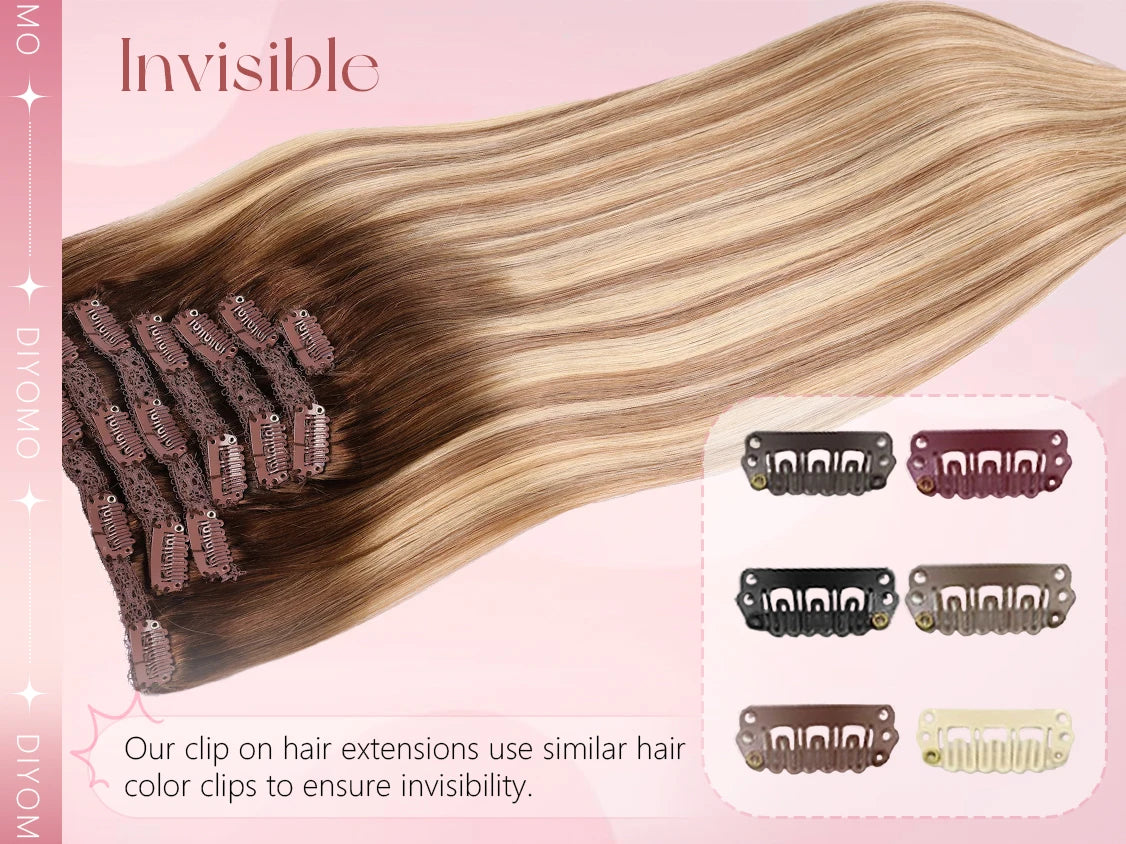 Natural Black Straight Human Hair Extensions - 7-Piece PU Clip-In Invisible Weft Set 116g