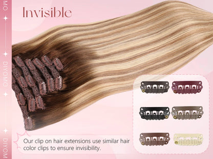 Natural Black Straight Human Hair Extensions - 7-Piece PU Clip-In Invisible Weft Set 116g