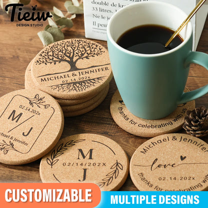 30-Piece Personalized Cork Coaster Set - Custom Tie Design Wedding Favors, Bridal Shower Gifts and Corporate Party Keepsakes