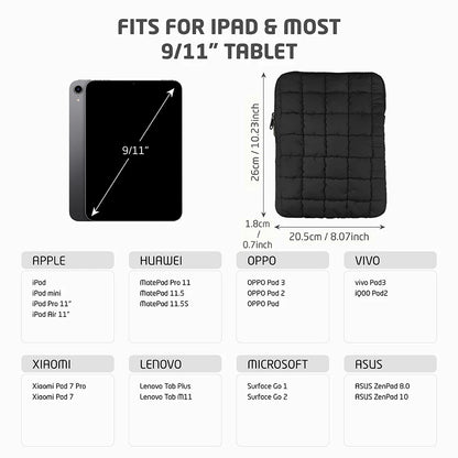 Puffy Quilted Laptop Bag Sleeve 11-15.6 Inch — Protective Notebook Cover for MacBook Air/Pro, iPad, Lenovo, HP