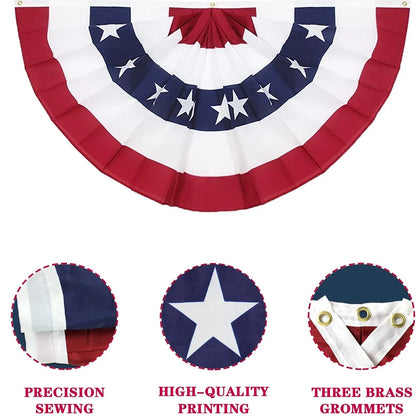 3x6 Ft American Pleated Fan Flag – USA Patriotic Half Fan Bunting Banner for Independence Day & Outdoor Decorations