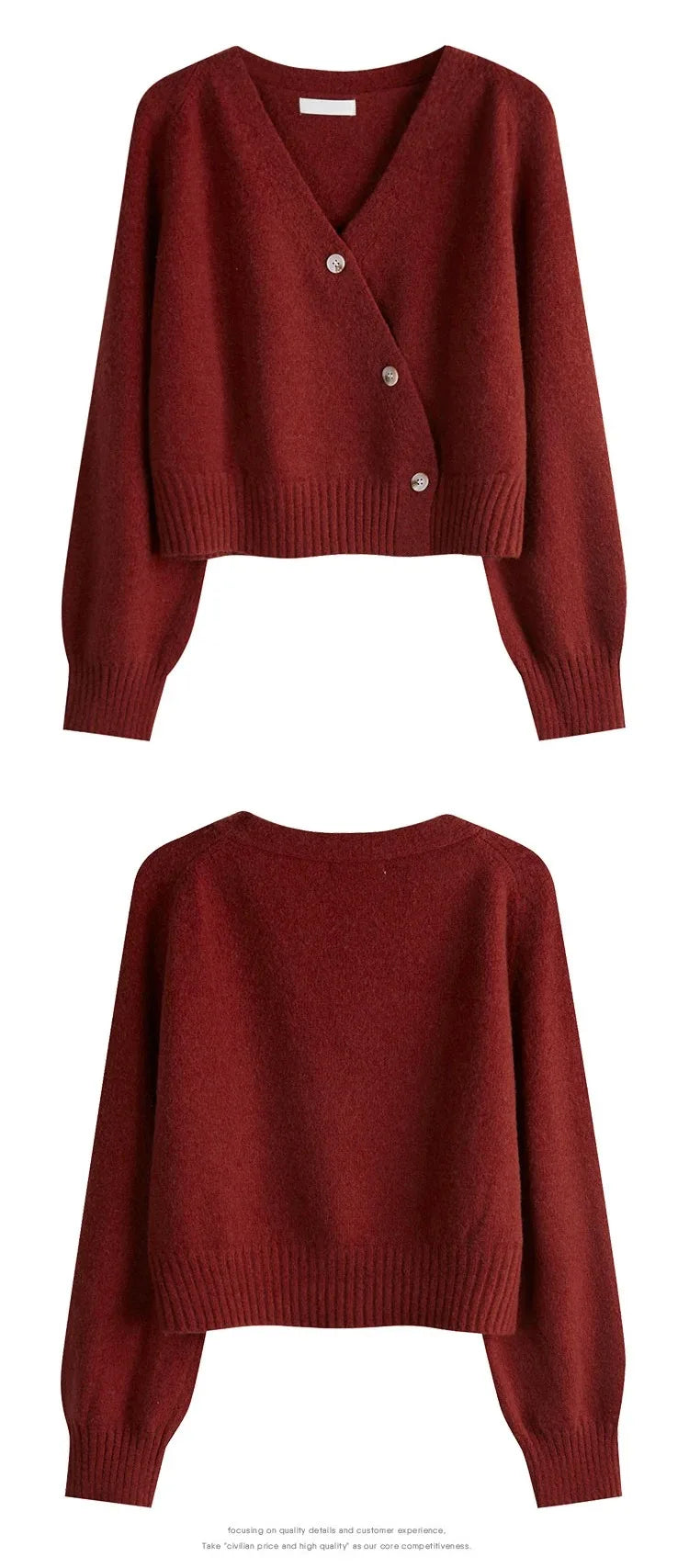 Korean Women's Autumn Winter Knitted Cardigan – Diagonal V-Neck Long Sleeve Single-Breasted Sweater