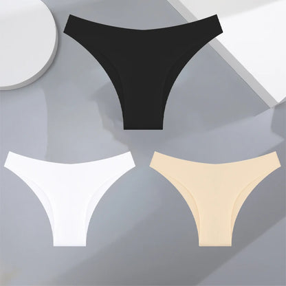 3Pcs Ultra-Thin Seamless Silk Women’s Panties – Sexy Low-Waist Stretch Bikini Briefs, XS-XXL