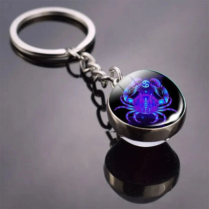 S12 Constellation Keychain – Luminous Double-Sided Zodiac Glass Ball Pendant for Men & Women