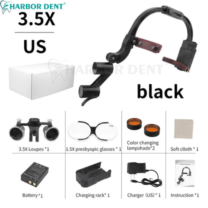 Dental Loupes LED Headlight – 2.5X/3.5X Magnification Binocular Surgical Magnifier with Comfortable Headband