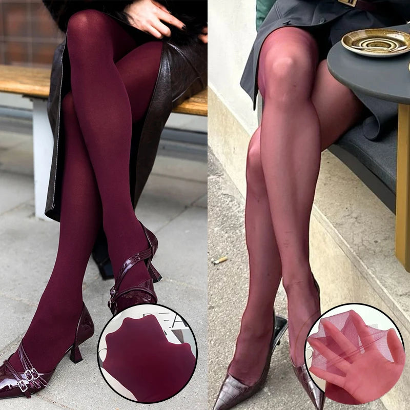 Talenza Women’s Super Elastic Tights – Slim Fit Plus Size Pantyhose Leggings for Spring, Autumn & Winter Wear (Red Sexy Style)