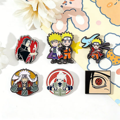 6PCS Anime Character Enamel Pins - Itachi, Kakashi and Jiraiya Metal Lapel Badges for Cosplay and Fan Collectibles