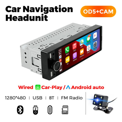 1DIN Universal 6.86" MP5 Car Radio – Wireless CarPlay Android Auto Multimedia Video Player with AUX, USB, SWC, Bluetooth & Touchscreen