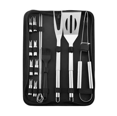 Stainless Steel BBQ Tool Set - Outdoor Barbecue Combo with Portable Storage Cloth Bag, Oven and Baking Tools
