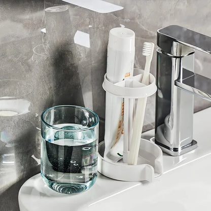 Multifunctional Plastic Toothbrush & Toothpaste Holder – Dustproof, Drainage Design for Home Use