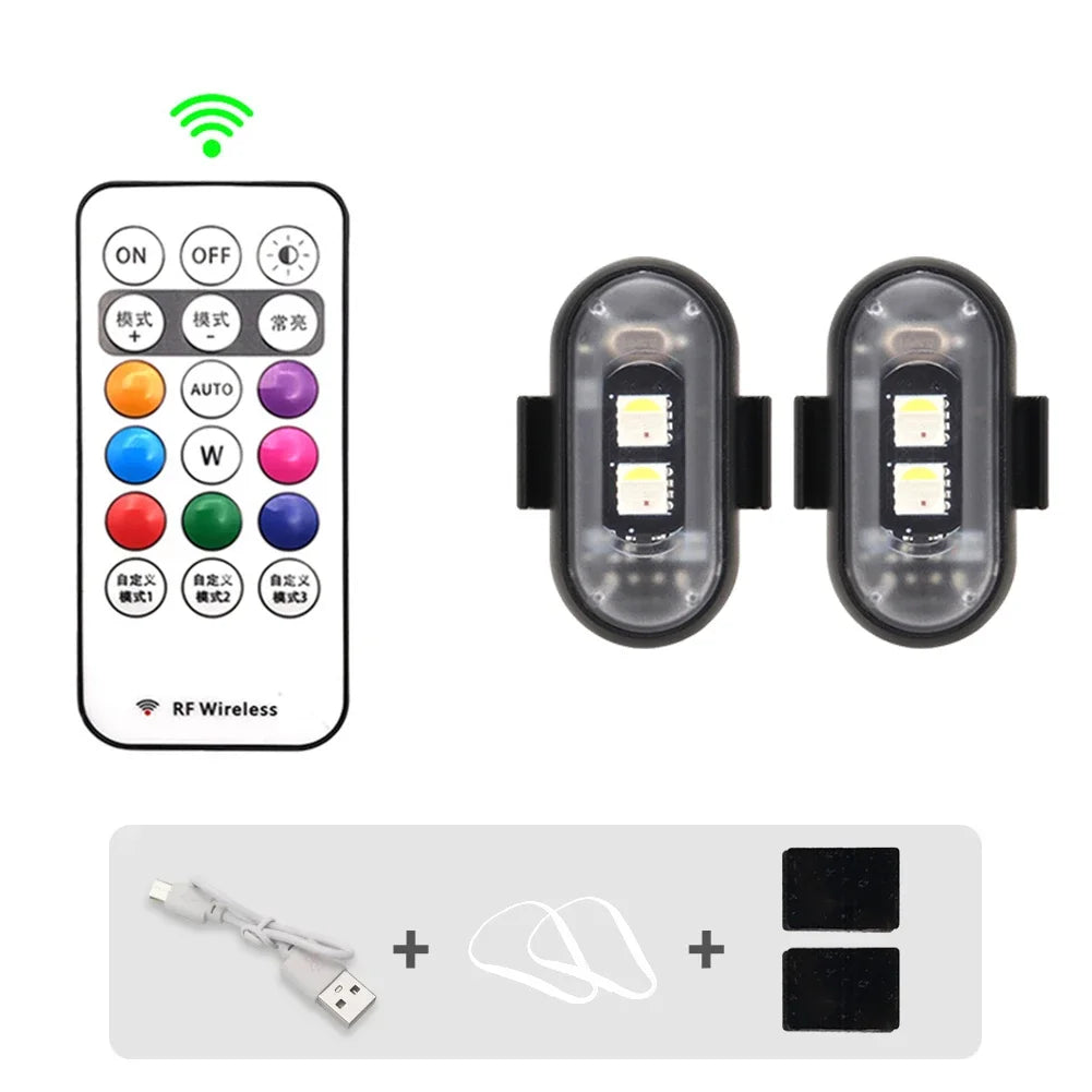 RGB LED Strobe Lights for Car & Motorcycle – 8-Color Wireless Flash Position Warning Lights for Aircraft & Helicopter