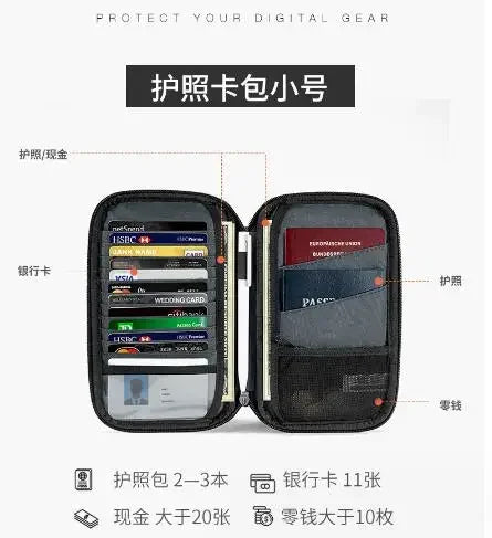 Family Travel Passport Cover Wallet – Lightweight Oxford Document Organizer with Zipped Closure & Detachable Wrist Strap for Men & Women