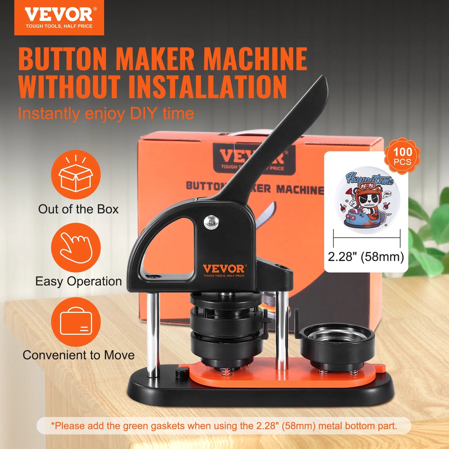 VEVOR Button Maker Machine — 25/32/58mm Pin Maker with Parts, Ergonomic Arc Handle Punch Press Kit