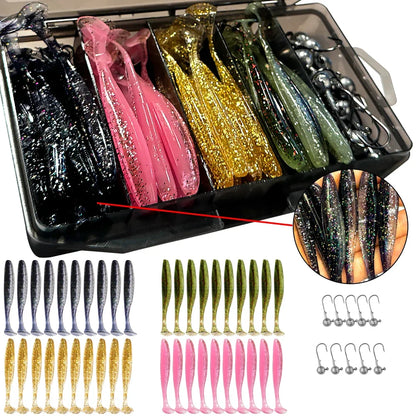 50PCS Metal Jig Fishing Lure Set – Soft & Sinking Swimbaits 3g–14g (5.5–10cm) Jigging Head Hooks in Tackle Box for Bass Fishing