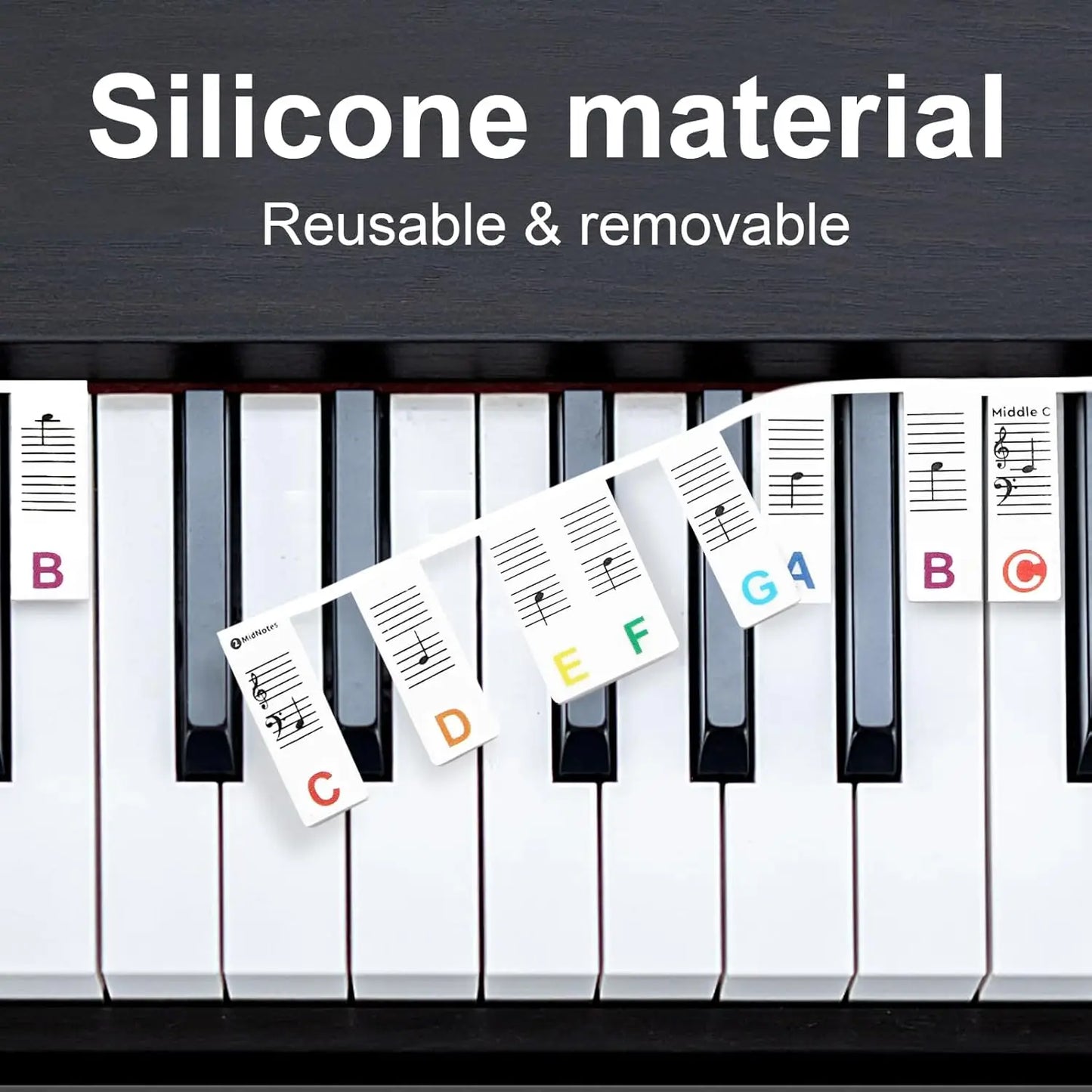 Miwayer Piano Keyboard Stickers - Removable 61/88 Key Note Labels Guide for Beginner Piano Learning