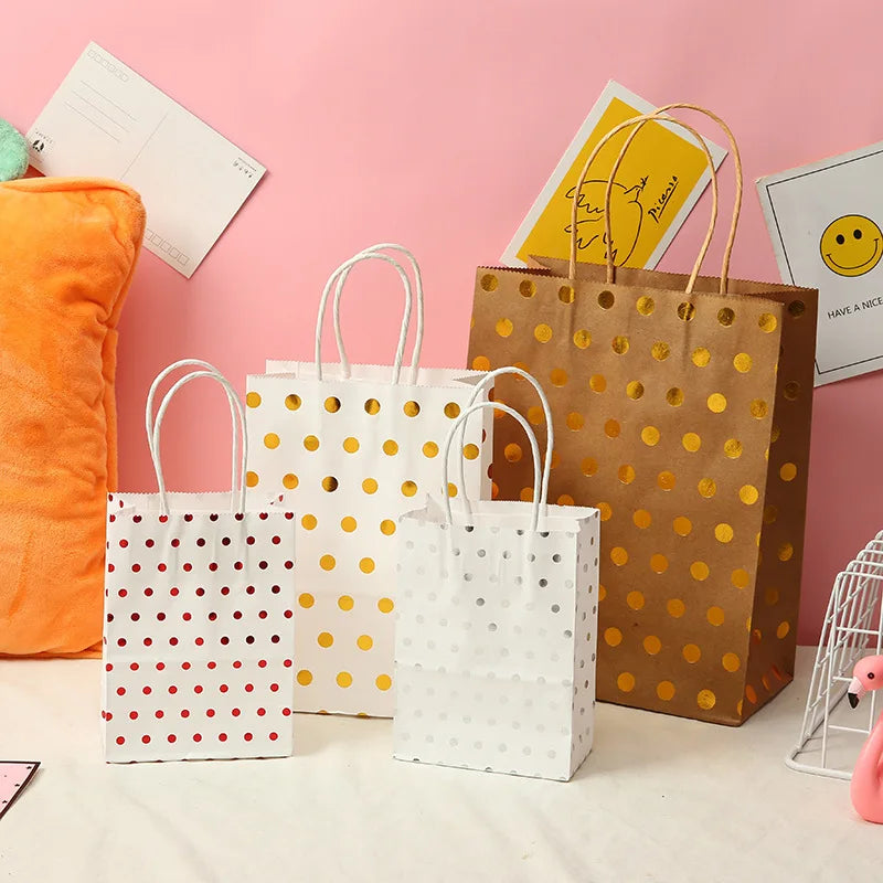 5 Pcs Dot Star Kraft Paper Bags with Handles – Birthday, Wedding & Party Gift Packaging Bags