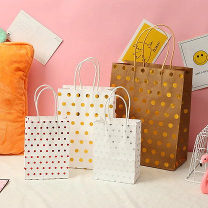 5 Pcs Dot Star Kraft Paper Bags with Handles – Birthday, Wedding & Party Gift Packaging Bags