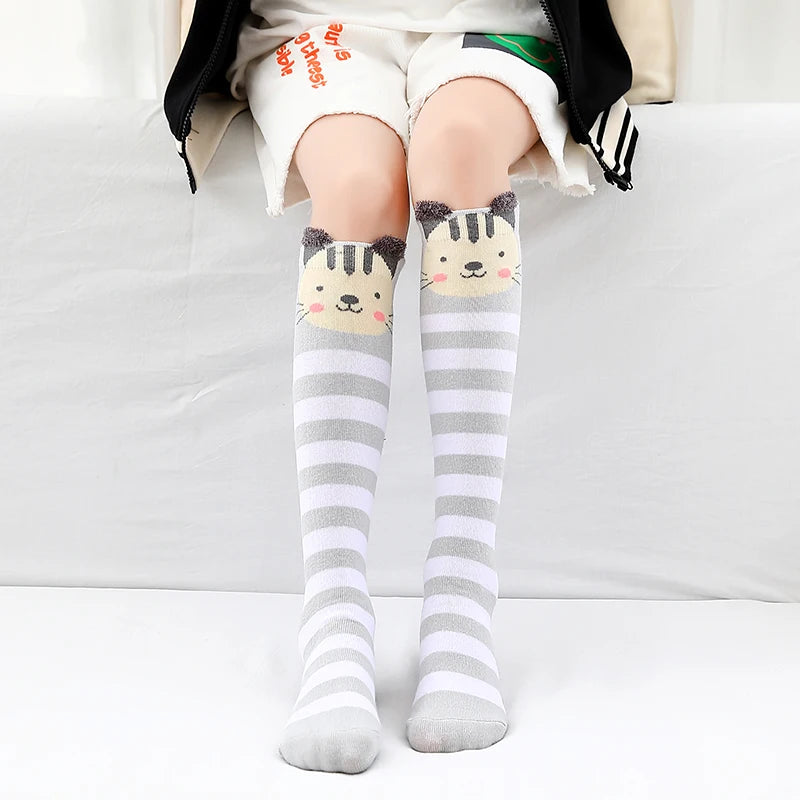 Cute Cartoon Animal Knee-High Socks for Babies & Kids – Warm Cotton Ankle & Over-Knee Socks for Girls