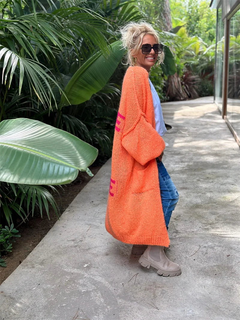 2024 Women’s Knitted Striped Cardigan – Elegant Loose Long Outerwear, Y2K Sweater Coat, Soft Cover-Up for Fashion Streetwear