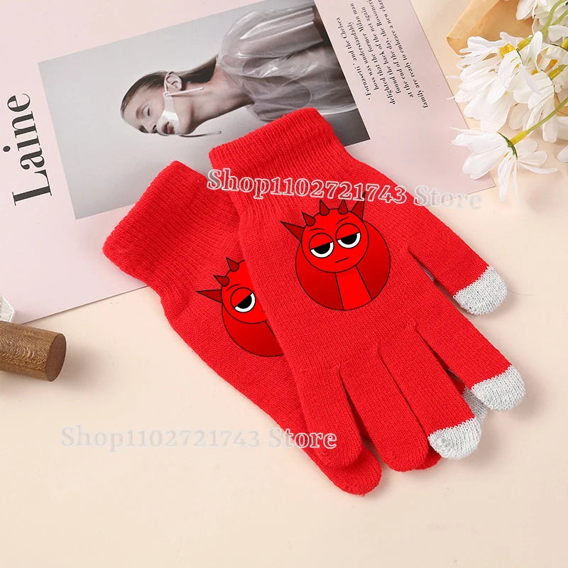 Sprunki Knitted Gloves for Kids - Cute Cartoon Touchscreen Winter Warm Mittens for Boys & Girls