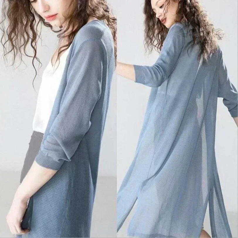 New Spring/Summer Sun Protection Clothing – Women's Long Knitted Cardigan, Sweater Coat, Jacket, and Ladies Shawl Outerwear