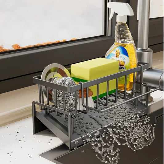 Drill-Free Sink Organizer - Multi-Use Sponge & Soap Holder with Drain Rack for Kitchen Countertop Storage