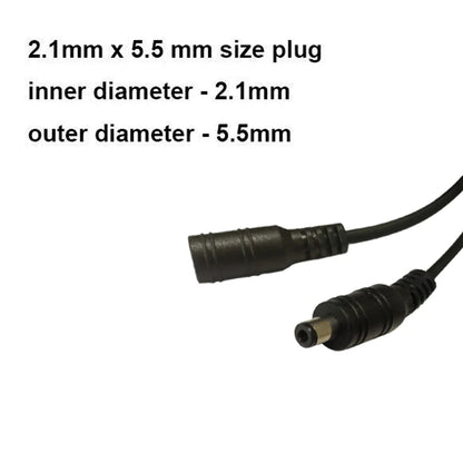 DC Extension Power Cable - 2.1mm x 5.5mm Female to Male Connector Cord for LED Lights, CCTV & Electronics