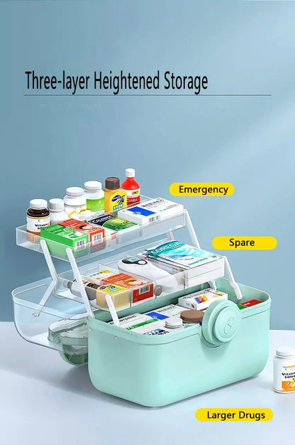 Large Capacity Family Medicine Organizer Box – Portable Plastic First Aid Kit & Home Medicine Storage Organizer