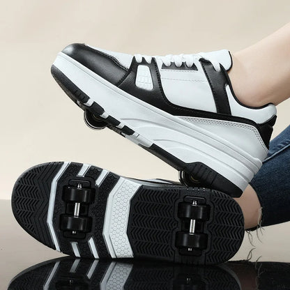 Four-Wheel Roller Shoes for Boys & Girls – Casual Outdoor Sports Sneakers with Pulleys, Slide & Shrink School Walking Shoes